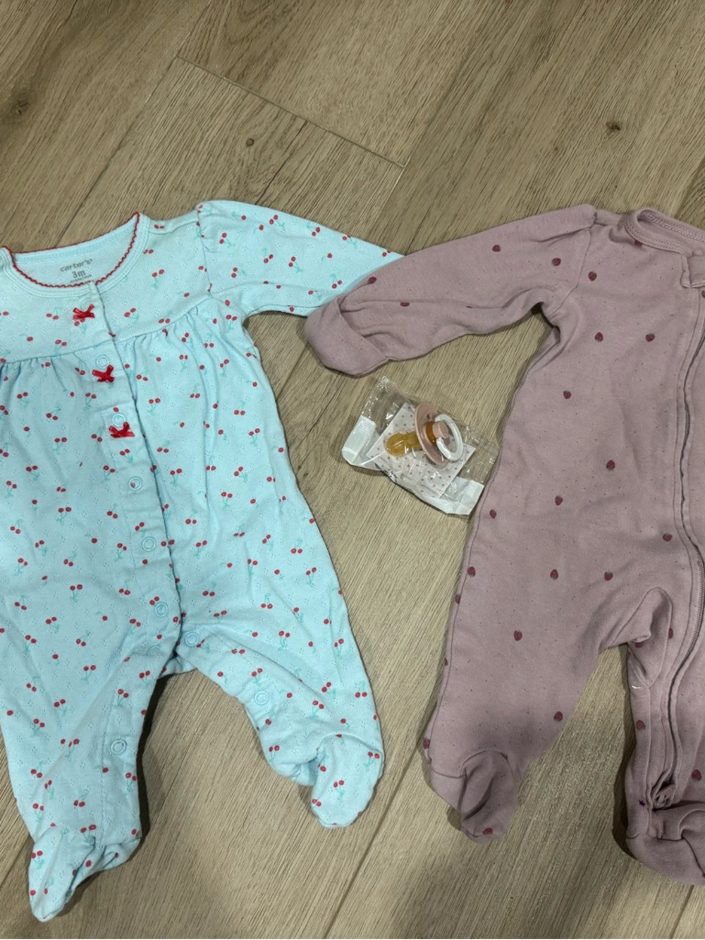 Carter's Blue Cherry & Mauve Dot Footed One-Pieces size 3m